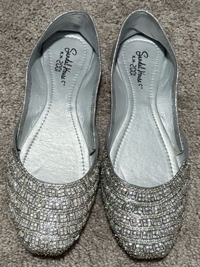 Pakistani Khussa (Flat Sandals) Silver Rhinestone Embellished